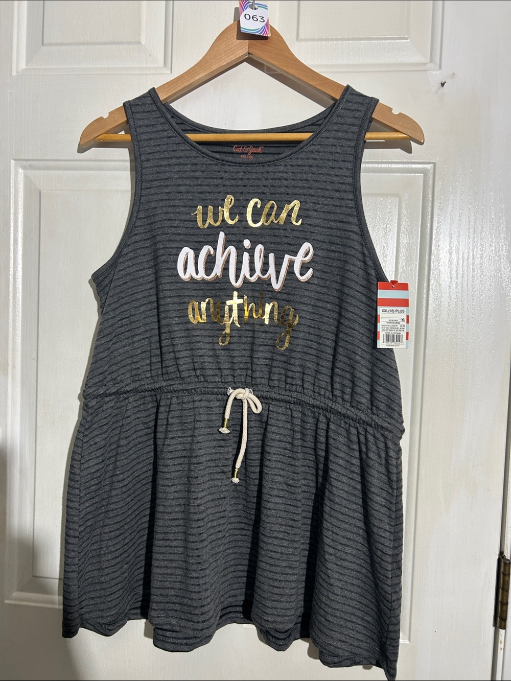 Cat & Jack Charcoal Gray Striped Sleeveless Dress with Gold & White Applique